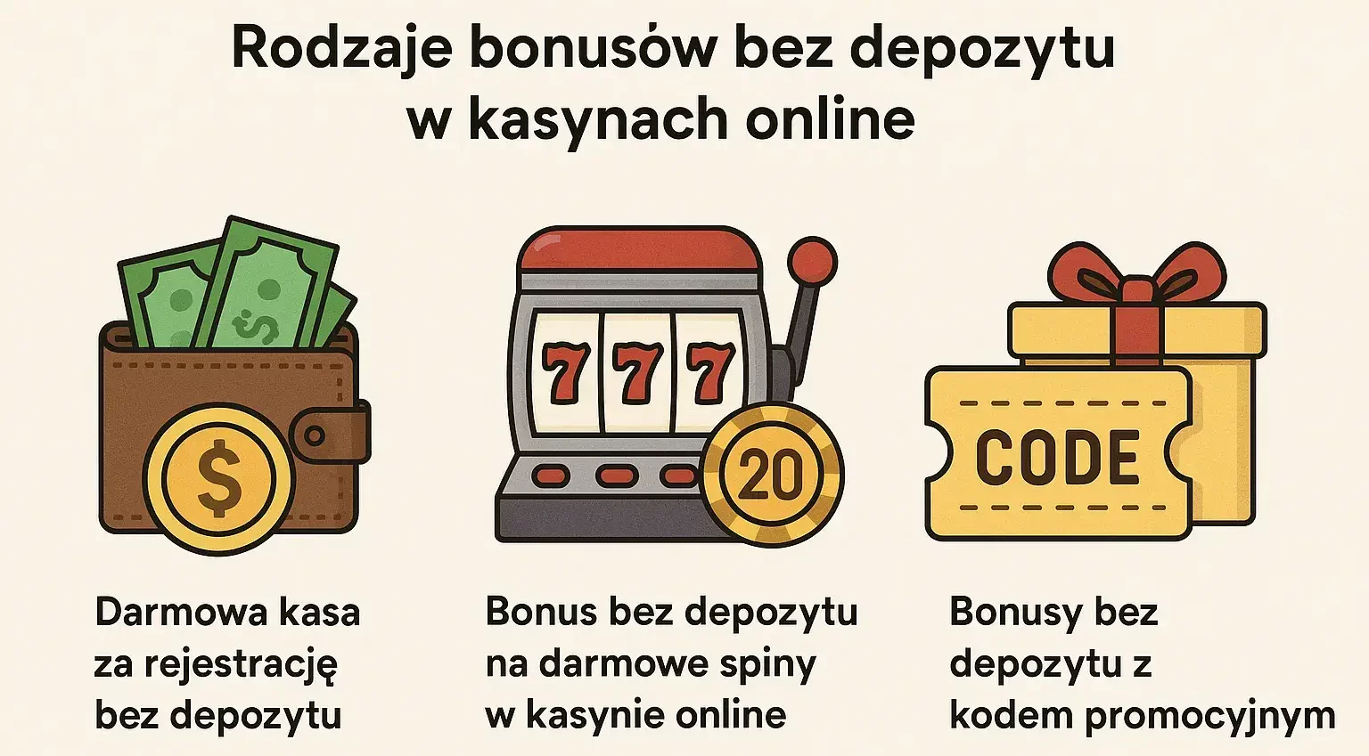 Rodzaje bonusów bez depozytu w kasynach online